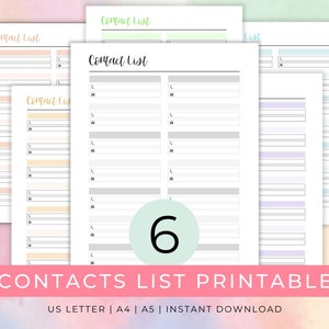 Contact List Printable | Contact Information | Contact List Template | Contact Sheet | Contact Information Sheet | Printable Contact List