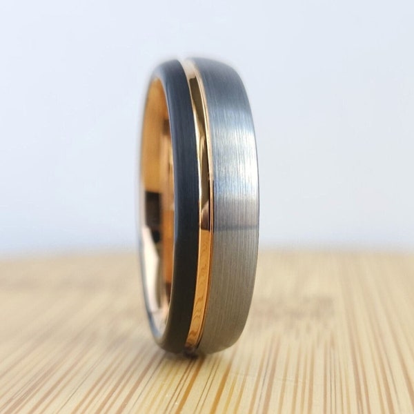 Silver Black and Rose Gold Tungsten Ring Wedding Band for Men Women, Black Gray Rose Gold Ring, Anniversary Ring Gift, 6MM 8MM Half Sizes