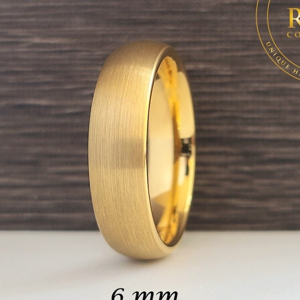 Gold Tungsten Ring for Men Women, 4MM 6MM 8MM, Brushed Gold Wedding Band, Domed Gold Tungsten Wedding Band, Anniversary Gift
