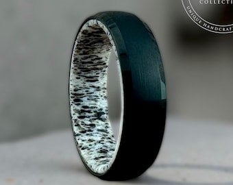 Men Women Black Wedding Ring Deer Antler Interior Design Tungsten Engagement Band 6mm 8mm Valentines Gift