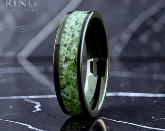 Black Tungsten Ring Green Moss Agate Inlay, Womens Wedding Band, Anniversary Ring, Mens Wedding Ring, Engagement Ring, 6mm Promise Ring