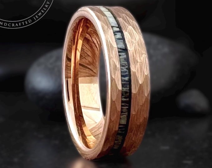 Rose Gold Tungsten Ring, Hammered Deer Antler Wedding Band for Men And Women 6mm 8mm