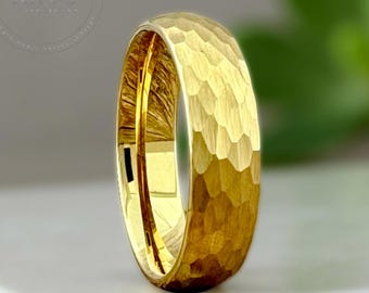 4MM 6MM 8MM Gold Hammered Tungsten Ring for Men Women, Gold Tungsten Band, Gold Wedding Band for Men Women, Engagement Ring, Half Sizes