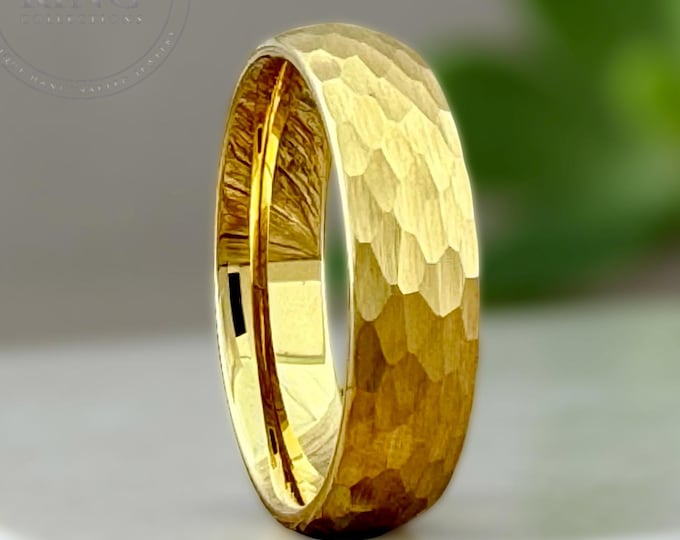 4MM 6MM 8MM Gold Hammered Tungsten Ring for Men Women, Gold Tungsten Band, Gold Wedding Band for Men Women, Engagement Ring, Half Sizes