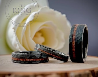 Black Hammered Wood Inlay Tungsten Ring Men Women Wedding Band Black Brushed Finish Koa Wood 4MM 6MM 8MM Engagement Promise Ring Set