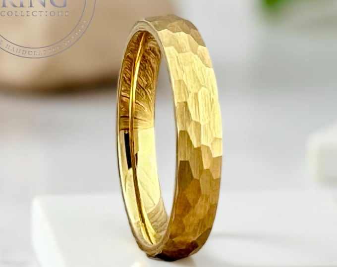 Men Women Gold Hammered Wedding Band Gold Comfort Fit Tungsten Band Engagement Anniversary Ring 4MM 6MM 8MM Great His and Hers Ring Set