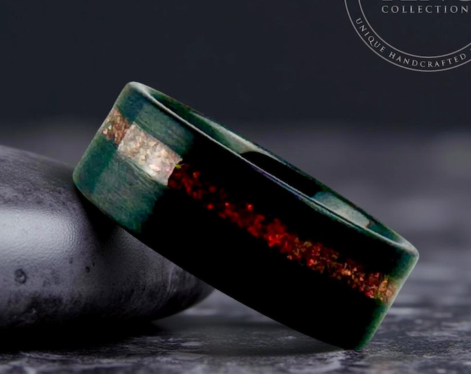 8MM Black Tungsten Carbide Ring Wedding Band with Red Opal for Men and Women, Perfect Gift Him and Her on Anniversary, Birthday, Christmas