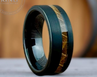 Whiskey Barrel Ring, Black Ring for Men, Wood Whisky Barrel Wedding Band, Black Whiskey Barrel Band for Men Women, Mens Whiskey Barrel Ring