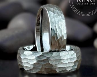 Men Wedding Band Women Gray Hammered Tungsten Ring Silver Color Brushed Finish Engagement Ring 8mm 6mm 4mm Great Proposal Ring