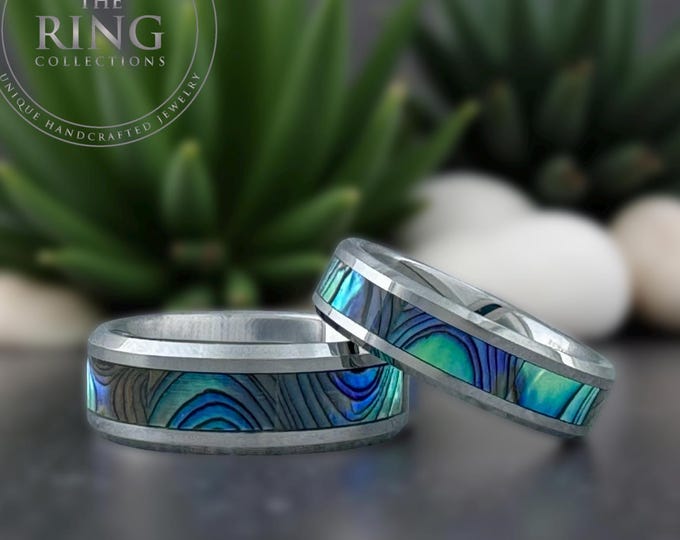 Silver Turquoise Tungsten Ring Wedding Band for Men Women, Silver Finish. Available in 4MM 6MM 8MM, Sizes 4 to 15 (half sizes available).