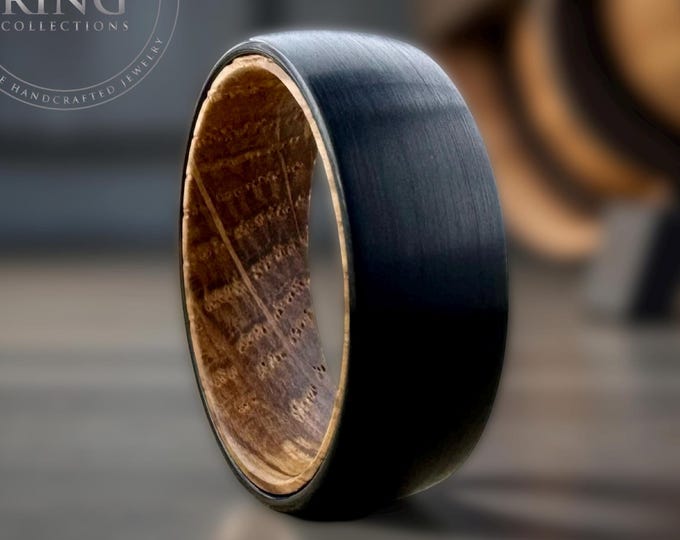 Black Wedding Band Whiskey Barrel Wood Tungsten Ring for Man Women 6mm 8mm Wooden Engagement Ring