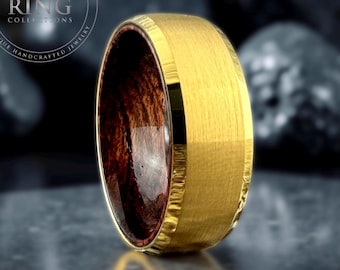 Gold Tungsten Ring Rosewood Band Men Women Wedding Band Anniversary Wood Inside Ring Engagement Promise Gift Comfort Fit Ring