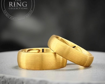 Brushed Gold Tungsten Carbide Ring, Couples Wedding Band Set