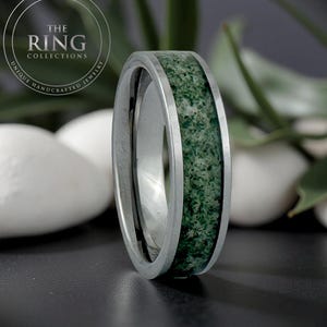 6mm モスアゲート タングステンカーバイドリング 結婚指輪 メンズ レディース シルバー結婚指輪 グリーンモスアゲート カップル結婚指輪 父の日