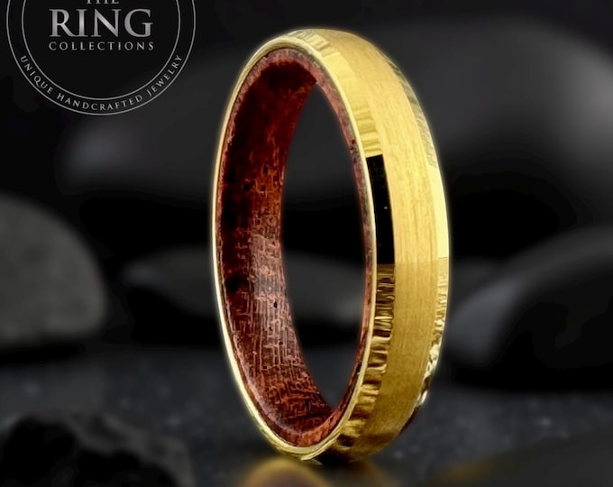 Gold Tungsten Thin Ring Rosewood Wedding Band Men Women Anniversary Wood Inside Ring Engagement Rings