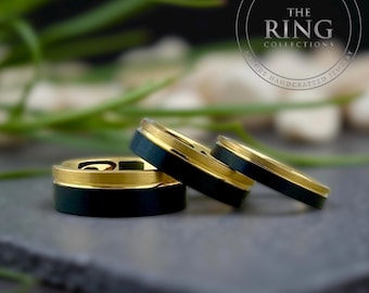 Black and Gold Tungsten Carbide Ring Wedding Band for Men Women, Available in 4MM 6MM 8MM and Half Sizes