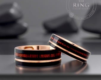 Black Wedding Bands Wood Inlay Rose Gold His and Hers Matching Tungsten Ring Set 6MM 8MM