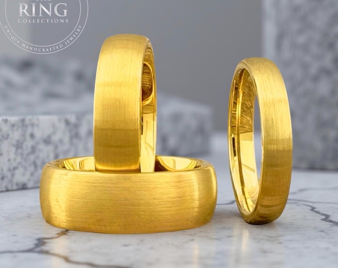 Men Women Wedding Band Gold Tungsten Ring Classic Domed Comfort Fit Design
