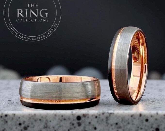 Silver Black and Rose Gold Tungsten Rings for Men and Women Triple Color Wedding Bands