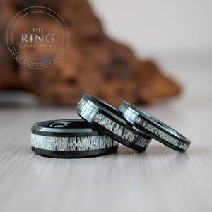 Black Tungsten Deer Antler Wedding Band Ring for Men Women, Black Ring for Men, Deer Antler Wedding Band Ring, Black Wedding Band Men Women