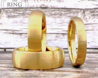 Gold Tungsten Ring for Men Women, 4MM 6MM 8MM, Brushed Gold Wedding Band, Domed Gold Tungsten Wedding Band, Anniversary Gift