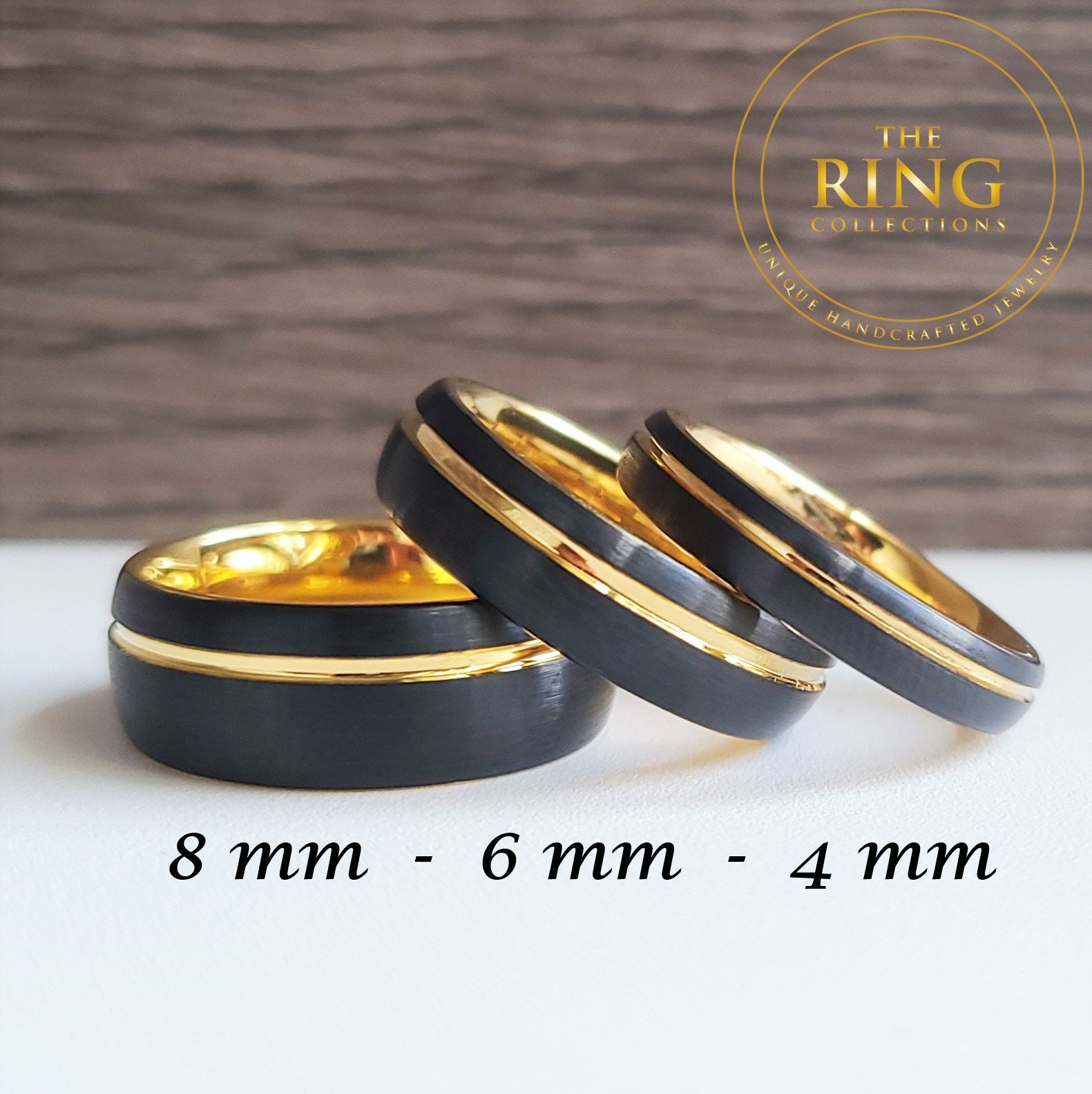 Black Titanium Couple's Wedding Ring Set with Dual Grooves