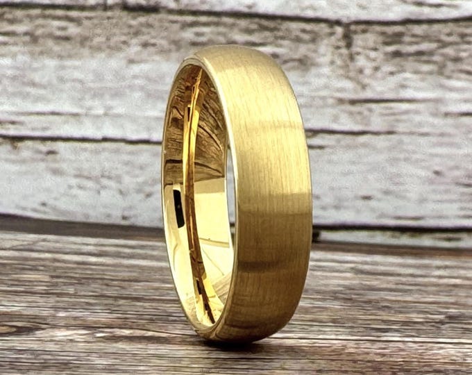 Men Women Gold Ring Tungsten Wedding Band Brushed Domed Ring His and Hers Engagement Proposal Ring 4mm 6mm 8mm Anniversary Gift