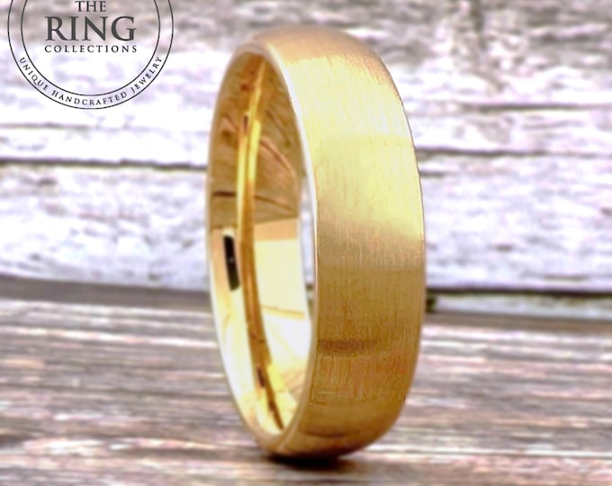 Men Women Gold Ring Tungsten Wedding Band Brushed Domed Ring His and Hers Engagement Proposal Ring 4mm 6mm 8mm Anniversary Gift