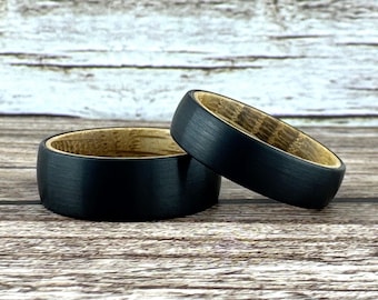 Black Whiskey Barrel Ring Wedding Band for Men Women, Available in 6mm and/or 8mm. Half Sizes Included.