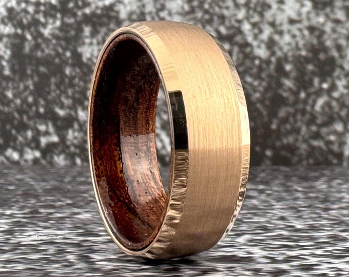 Rose Gold Tungsten Ring for Men or Women, Rose Gold and Wood Wedding Band Ring for Him Her, Tungsten Wood Ring, Rose Gold Wood Inside Ring