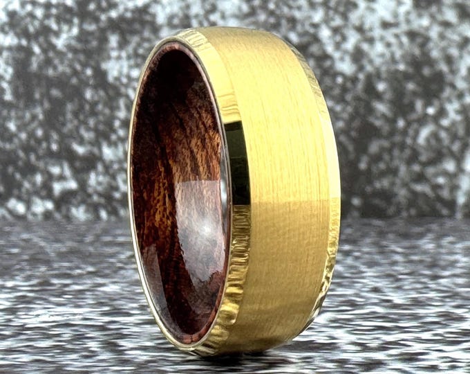 Gold Tungsten Ring Rosewood Band Men Women Wedding Band Anniversary Wood Inside Ring Engagement Promise Gift Comfort Fit Ring