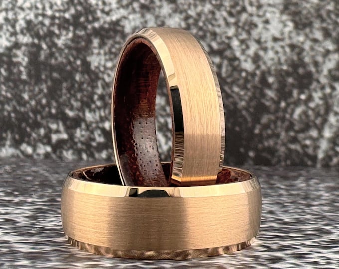 Rose Gold Tungsten Ring Wedding Band for Men or Women, Rose Gold Tungsten Rosewood Band for Him or Her, Tungsten Wood Ring, Christmas Gift