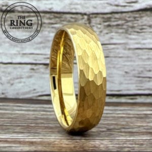 4MM 6MM 8MM Gold Hammered Tungsten Ring for Men Women, Gold Tungsten Band, Gold Wedding Band for Men Women, Engagement Ring, Half Sizes