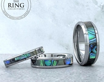 Silver Turquoise Tungsten Ring Wedding Band for Men Women, Silver Finish. Available in 4MM 6MM 8MM, Sizes 4 to 15 (half sizes available).