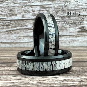 Deer Antler Wedding Band for Men Women, Black Ring for Men, Black Deer Antler Ring, Deer Antler Wedding Band, Black Wedding Band
