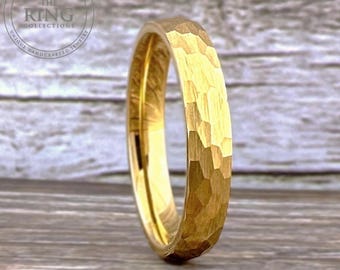 Men Women Gold Hammered Wedding Band Gold Comfort Fit Tungsten Band Engagement Anniversary Ring 4MM 6MM 8MM Great His and Hers Ring Set