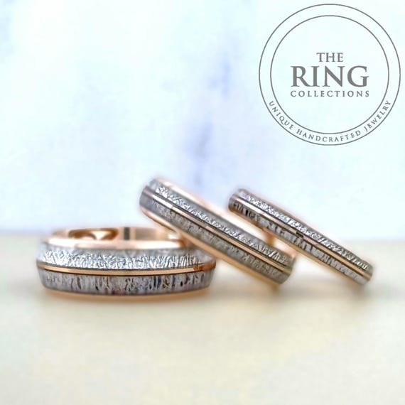 Alliance météorite en bois de cerf homme femme, anneau en bois de