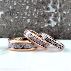 Roségouden wolfraam hertengewei ring trouwring, 6 mm, 8 mm, hertengewei ringband, hertengewei wolfraam ring, wolfraam band voor mannen vrouwen