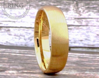 Men Women Gold Ring Tungsten Wedding Band Brushed Domed Ring His and Hers Engagement Proposal Ring 4mm 6mm 8mm Anniversary Gift