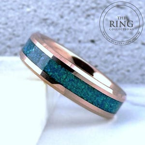 Rose Gold Tungsten Opal Ring Wedding Band, 6mm, Rose Gold Tungsten Wedding Band, Green Opal Ring Wedding Band for Men Women, Tungsten Opal