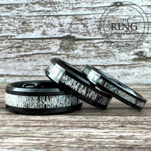 Black Tungsten Deer Antler Wedding Band Ring for Men Women, Black Ring for Men, Deer Antler Wedding Band Ring, Black Wedding Band Men Women