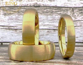 Gold Tungsten Ring for Men Women, 4MM 6MM 8MM, Brushed Gold Wedding Band, Domed Gold Tungsten Wedding Band, Anniversary Gift