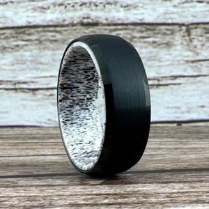 Hirschgeweih Ring für Männer Frauen, schwarze Wolfram Ehering, schwarzer Ring für Männer, Hirschgeweih Ring, Jahrestag, Verlobung, Vorschlag