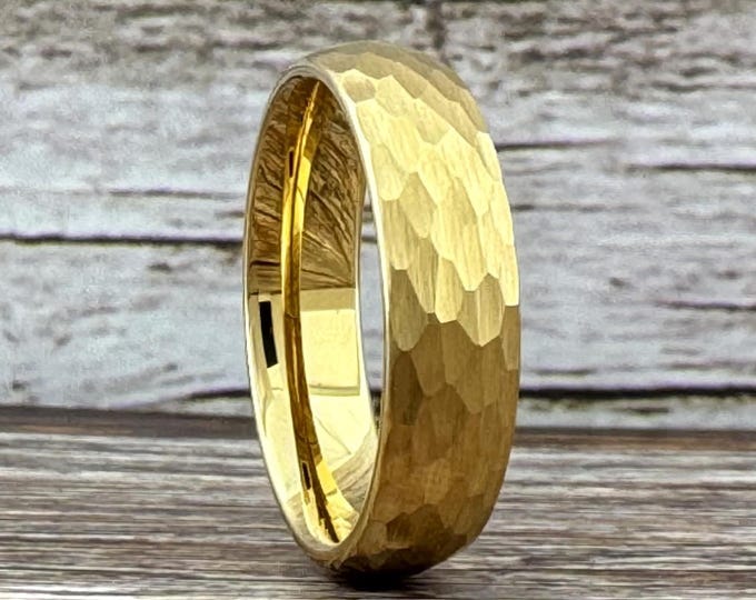 4MM 6MM 8MM Gold Hammered Tungsten Ring for Men Women, Gold Tungsten Band, Gold Wedding Band for Men Women, Engagement Ring, Half Sizes