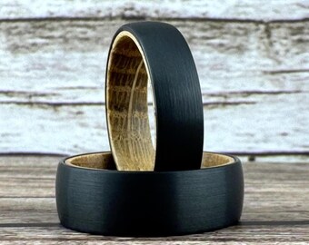 Black Whiskey Barrel Ring Wedding Band for Men Women, Available in 6mm and/or 8mm. Half Sizes Included.