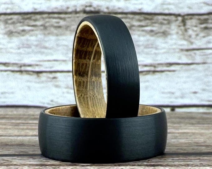 Black Whiskey Barrel Ring Wedding Band for Men Women, Available in 6mm and/or 8mm. Half Sizes Included.