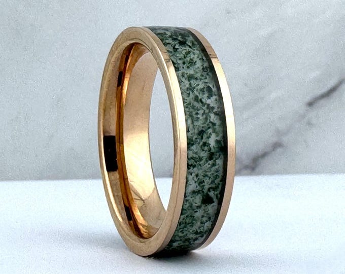 6MM Moss Agate Tungsten Carbide Ring Wedding Band for Men Women, Silver Wedding Band, Green Moss Agate, Couples Wedding Band, Fathers Day
