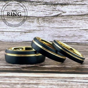 8 mm 6 mm 4 mm schwarzer Wolframring für Männer Frauen, Schwarz und Gold Ring, schwarzer Obsidian Ehering für Männer Frauen, schwarzer Wolframring