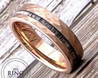 6MM 8MM Rose Gold Deer Antler Tungsten Ring Hammered Wedding Band Men Women Antler Inlay Ring Size 5 to 15 Engagement Promise Ring