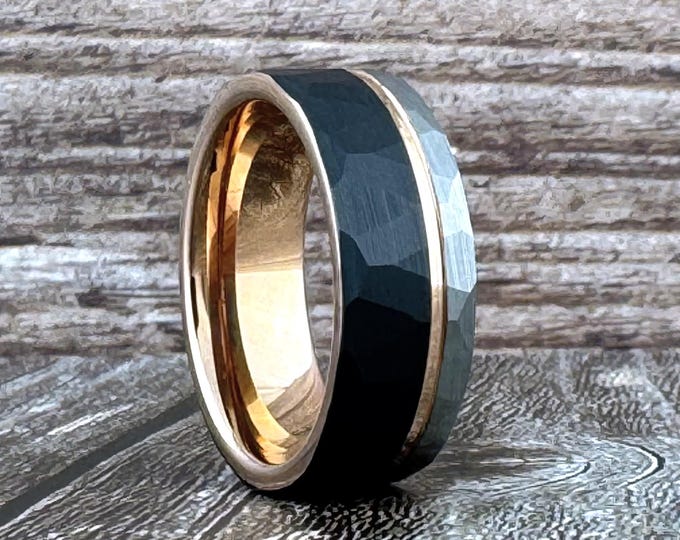 Hammered Black, Silver and Rose Gold Tungsten Carbide Ring Wedding Band for Men Women, Available in 4mm 6mm 8mm and Half Sizes 4 to 15
